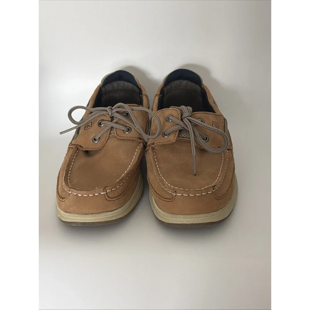 Sperry Top-Sider Lanyard Boat Shoes Boys Sz 5.5 Tan Leather Loafer Slip On EUC